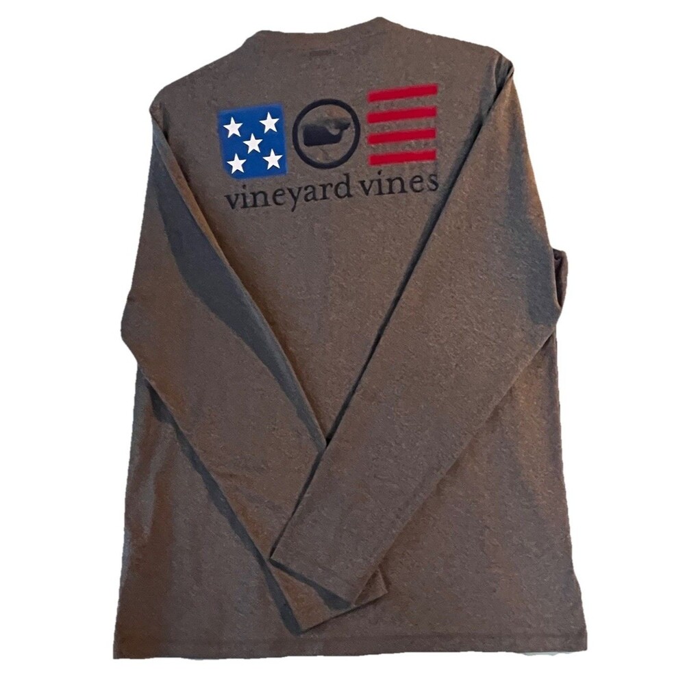 Vineyard Vines Performance American Flag Long Sleeve T Shirt Boys XL Gray